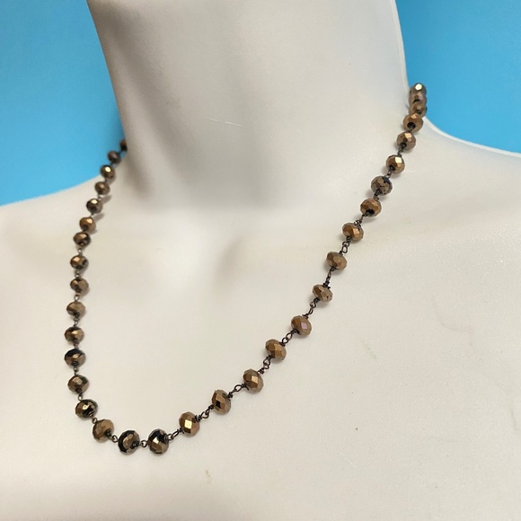 FOSSIL Copper & Black Crystal Glass Beads Necklace Bohemian Minimalist - Picture 1 of 7